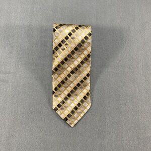 Roberto Villini Couture Silk Necktie Yellow Geometric Pattern